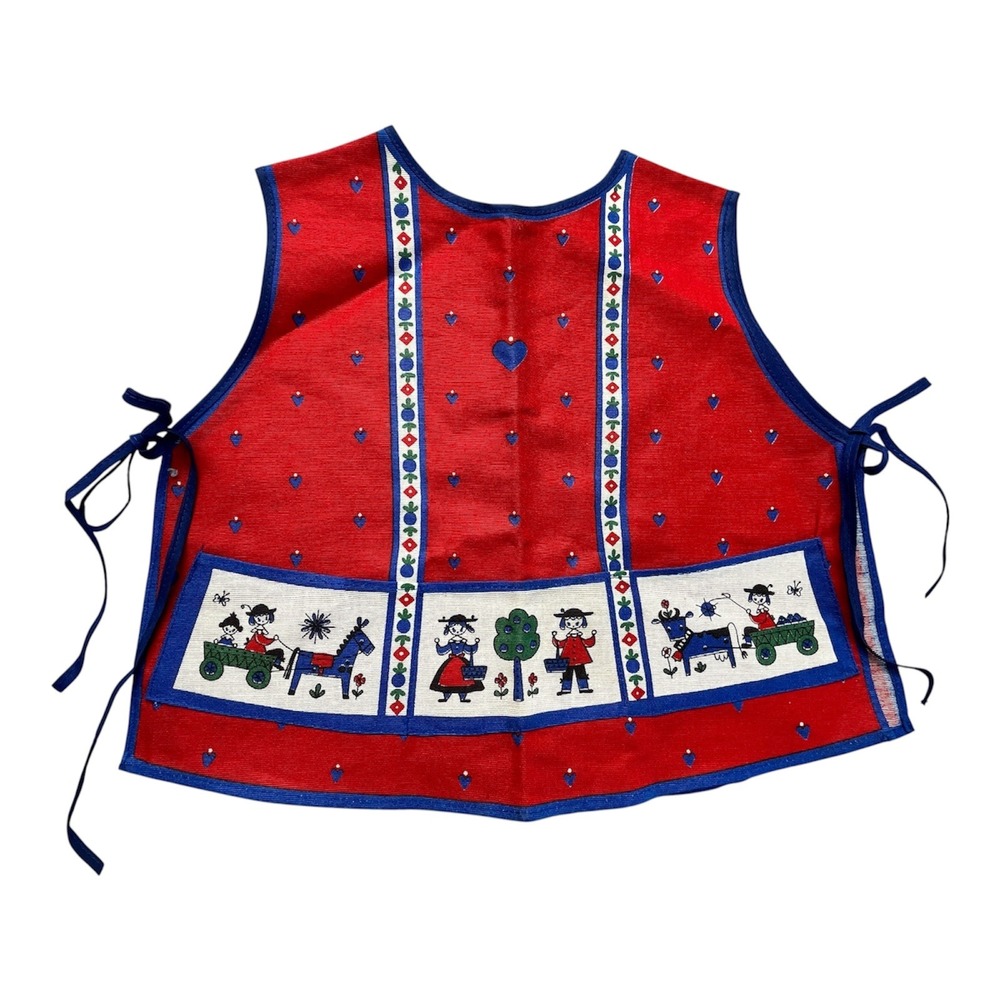 Vintage Kids Folk Art‎ Tabard Apron Red Blue Scandinavian Hearts Horse Smock